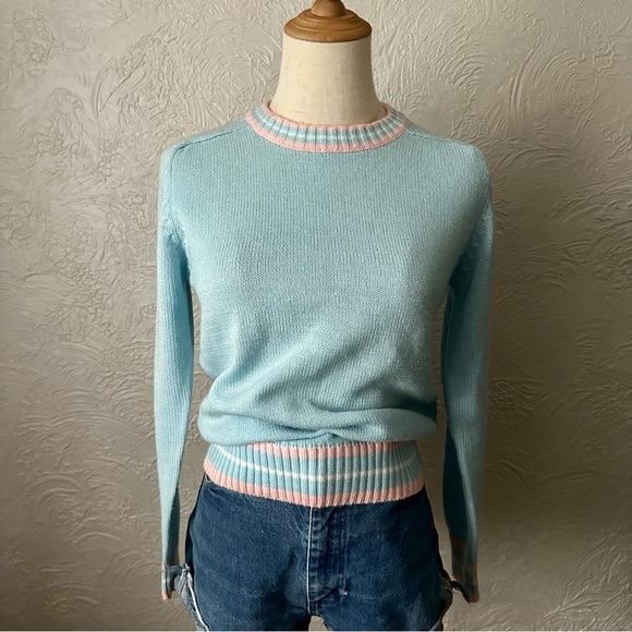 Vintage Blue and Pink Knit Sweater - Picture 1 of 6